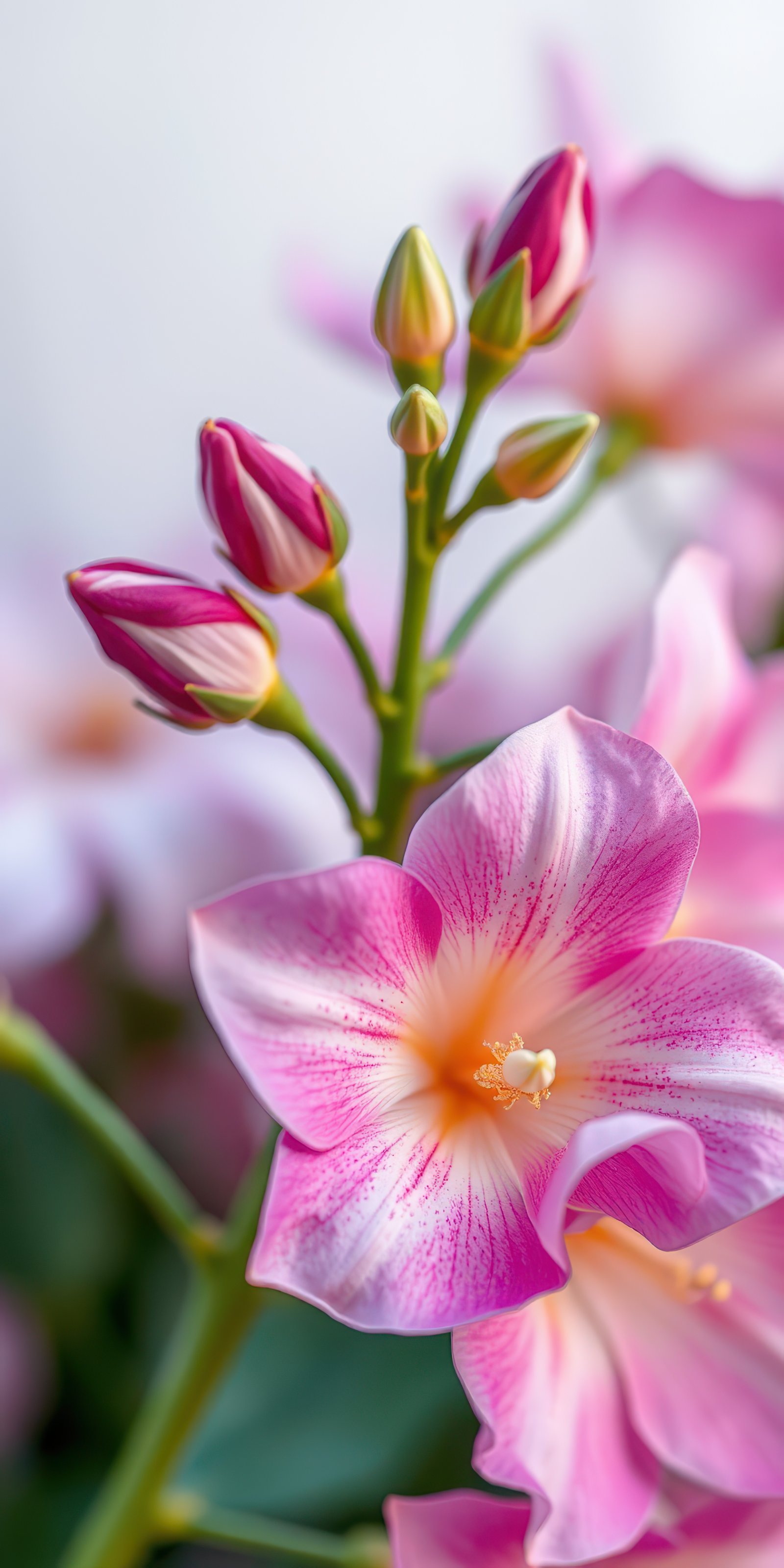 Beautiful pink flowers in full bloom with delicate buds showing vibrant colors during springtime